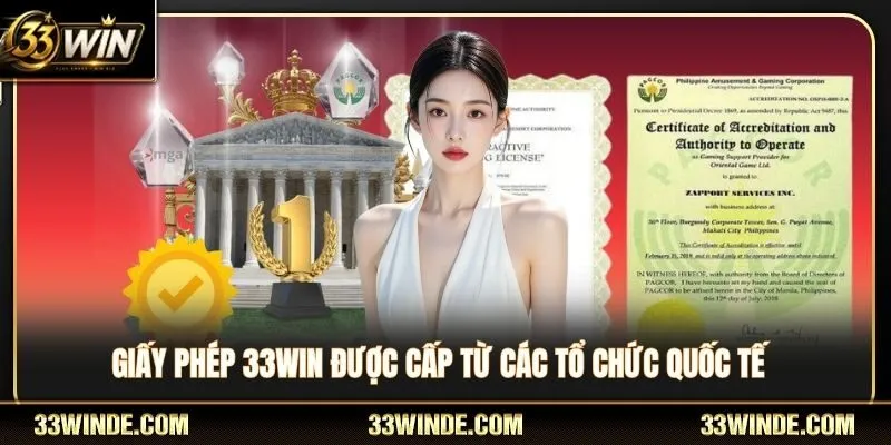 Giấy phép hoạt động 33WIN cấp trực tiếp từ tổ chức quốc tế