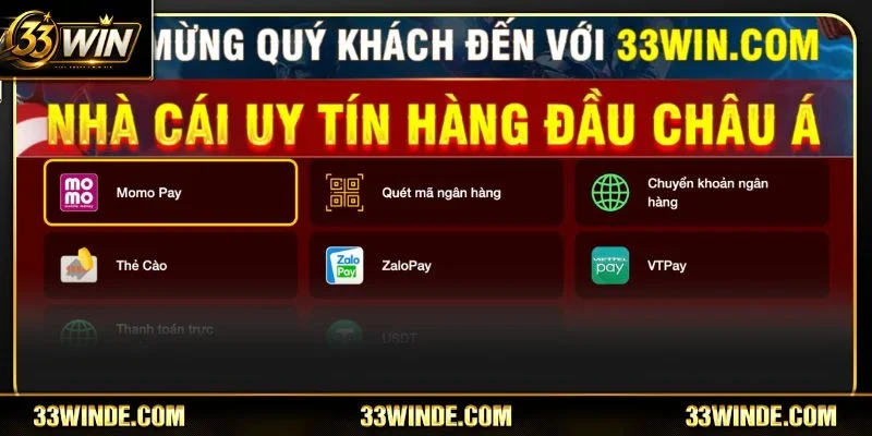Nhận thưởng thả ga qua ví điện tử siêu tốc tại 33WIN.