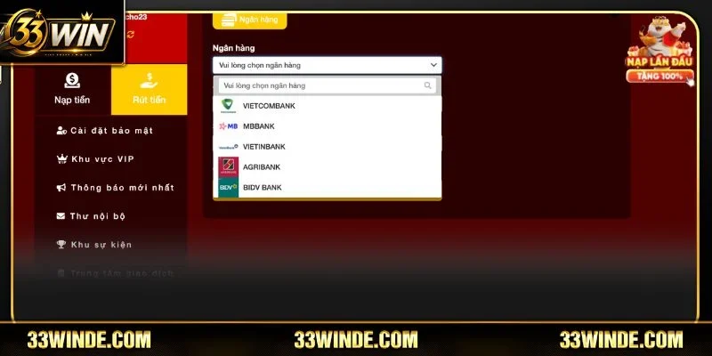 Phương thức rút tiền 33WIN an toàn nhất 2026.